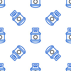 Line Propane gas tank icon isolated seamless pattern on white background. Flammable gas tank icon. Colorful outline concept. Vector