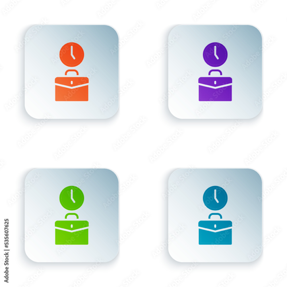 Poster color work time icon isolated on white background. office worker. working hours. business briefcase.
