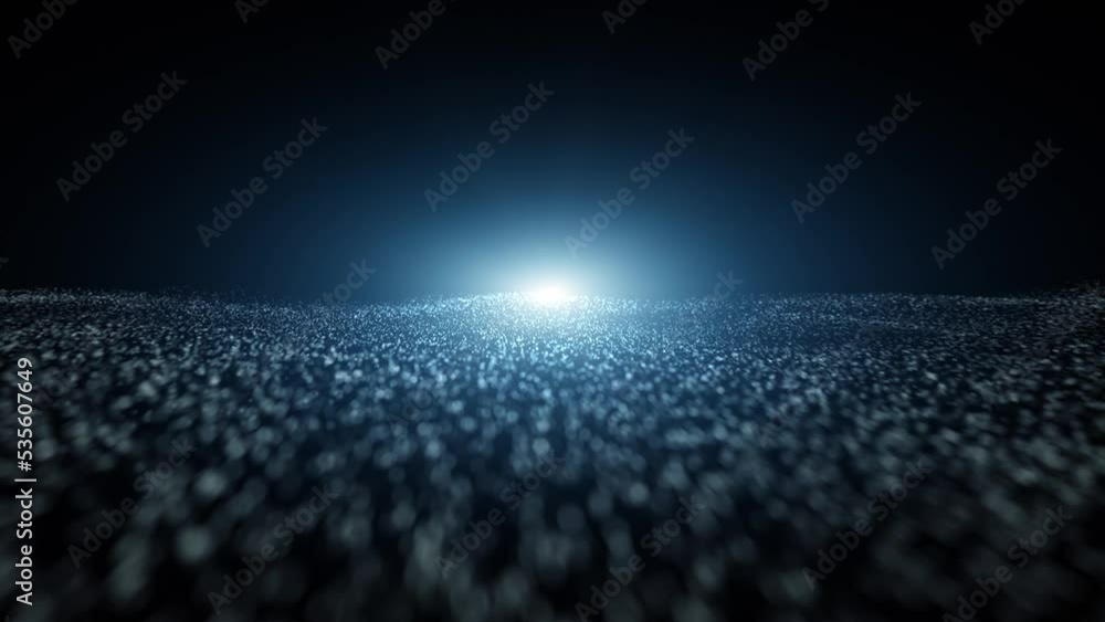 Poster looped wavy blurred particles with glow light flicker animation. seamless looping.