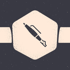 Grunge Fountain pen nib icon isolated on grey background. Pen tool sign. Monochrome vintage drawing. Vector