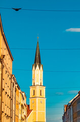 Fototapeta na wymiar Beautiful church on a sunny summer day at Vilshofen, Danube, Bavaria, Germany