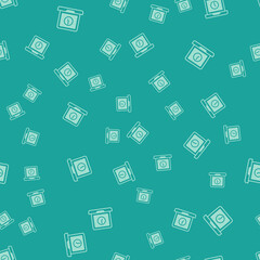 Green Laptop time icon isolated seamless pattern on green background. Computer notebook with empty screen sign. Vector