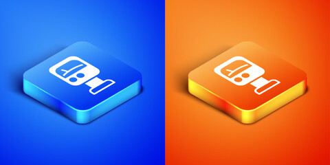 Isometric Pressure water meter icon isolated on blue and orange background. Square button. Vector