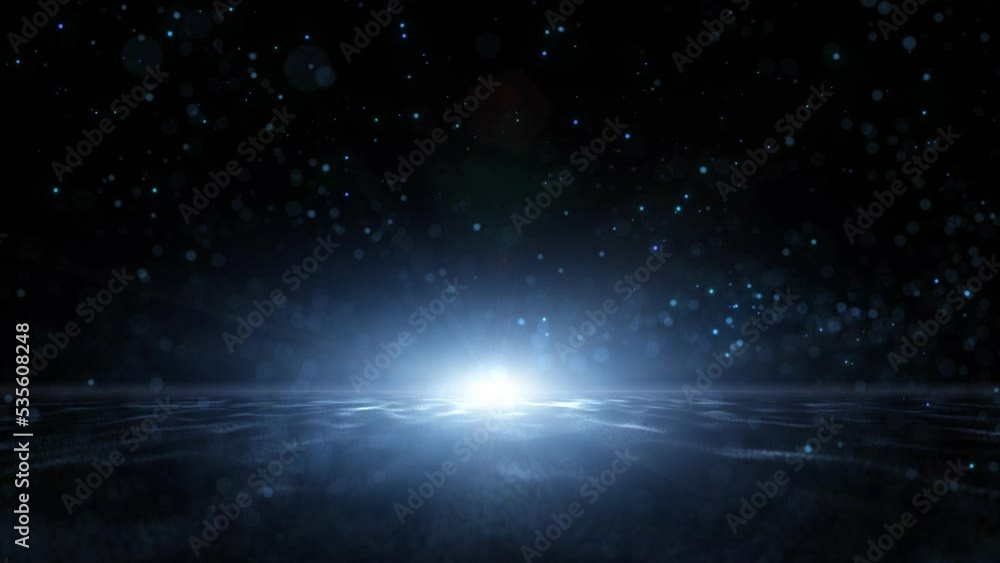 Poster seamless loop futuristic wavy landscape with particles motion background.