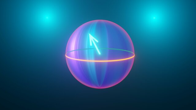 Quantum Qubit In Superposition State, Bloch Sphere, Visualisation Of Concept Of Quantum Coputing,  Illustration, 3D Rendering, Animation Frame