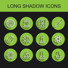 Set line Chemical formula, Bacteria, Test tube and flask chemical, Atom and icon. Vector