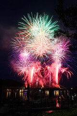 Colorful bavarian fireworks at danube in flames 2022 festival, Vilshofen, Danube, Bavaria