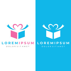 Logo design gift box or gift box template with ribbon sign, letter G and gifts.Logo for surprise,valentin,birthday,gift shop,party and business.