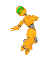 robot girl is happy and jumping in white background