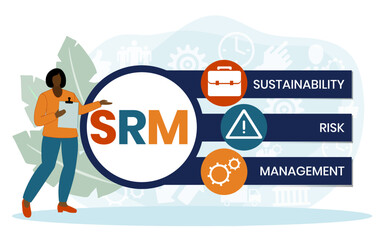 SRM - Sustainability Risk Management acronym. business concept background. vector illustration concept with keywords and icons. lettering illustration with icons for web banner, flyer, landing