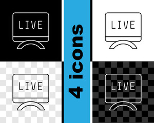 Set line Live report icon isolated on black and white, transparent background. Live news, hot news. Vector