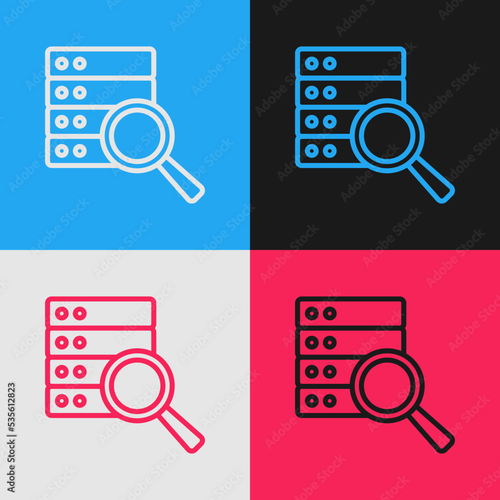 Poster pop art line server, data, web hosting icon isolated on color background. vector