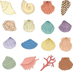 Colorful seashells set vector illustration