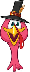 Cartoon happy cute thanksgiving turkey bird. Design for Thanksgiving Day. Vector illustration isolated. 