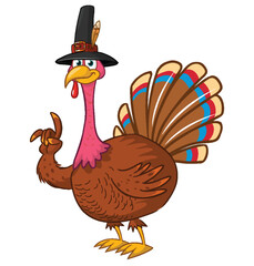 Cartoon happy cute thanksgiving turkey bird. Vector illustration isolated. Design for Thanksgiving Day
