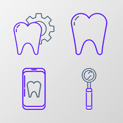 Set line Dental inspection mirror, Online dental care, Tooth and treatment procedure icon. Vector