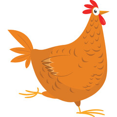 Cartoon big fat hen isolated  on a white background. Vector illustration of a brown chicken
