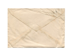 old vintage aged closed paper envelope isolated on white - obrazy, fototapety, plakaty