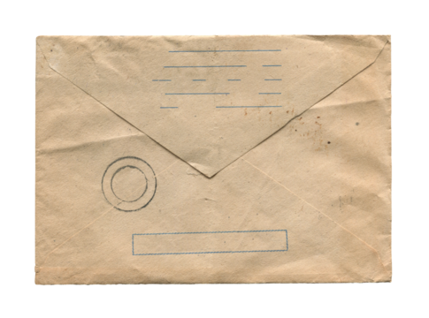 old vintage aged closed paper envelope isolated on white