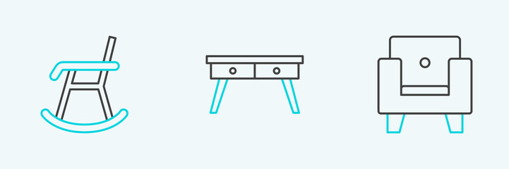 Set line Armchair, and Office desk icon. Vector