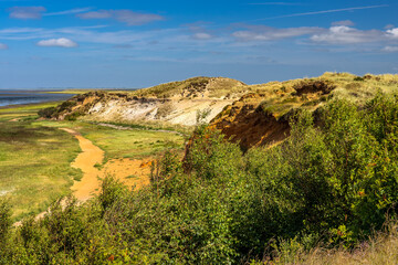 Morsumer Kliff on the island of Sylt with the North Sea in the background. cloudy sky
