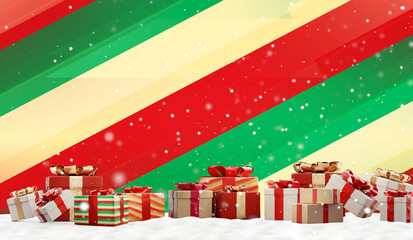 Fototapeta na wymiar christmas presents in row and green decorated fir 3d-illustration