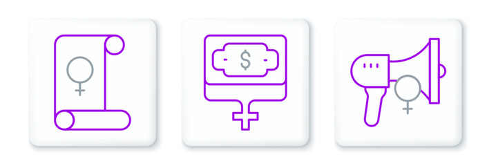Obraz premium Set line Feminist activist, Feminism and Money growth woman icon. Vector