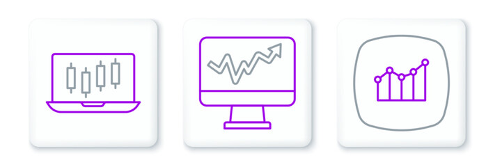 Set line Financial growth, Stocks market graphs and Monitor with chart icon. Vector