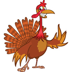 Cartoon happy cute thanksgiving turkey bird. Vector illustration isolated. Design for Thanksgiving Day