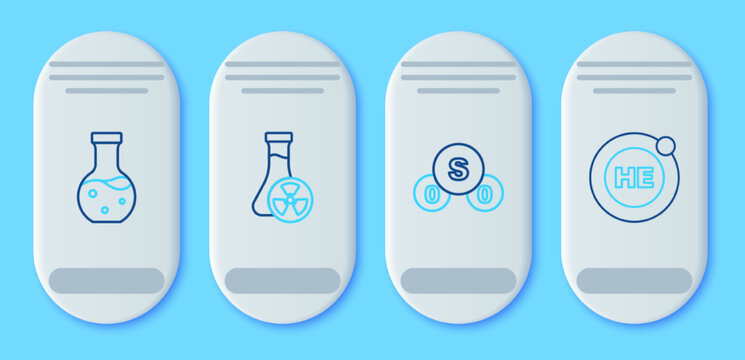 Set Line Test Tube With Toxic Liquid, Sulfur Dioxide SO2, And Helium Icon. Vector