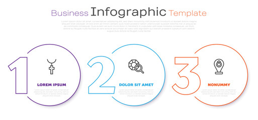 Set line Christian cross on chain, Gem stone and Jewelry store. Business infographic template. Vector
