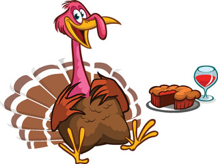 Cartoon happy cute thanksgiving turkey bird. Vector illustration isolated. Design for Thanksgiving Day