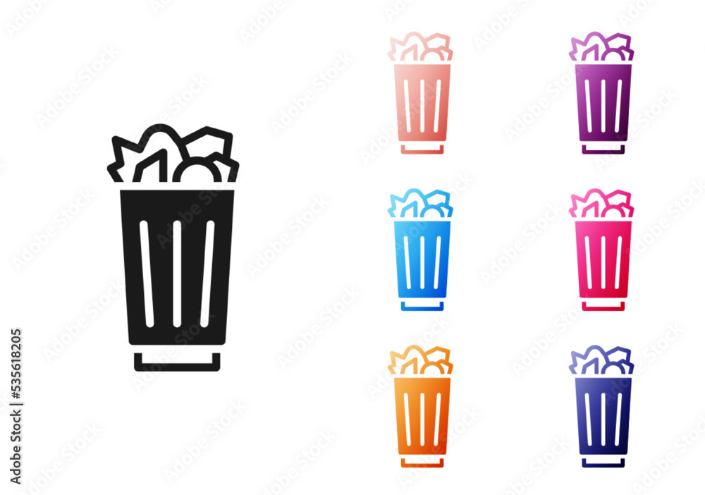 Aufkleber black full trash can icon isolated on white background. garbage bin sign. recycle basket icon. offic