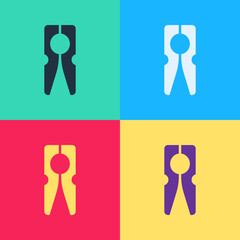 Pop art Old wood clothes pin icon isolated on color background. Clothes peg. Vector