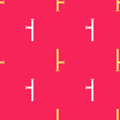 Yellow Police rubber baton icon isolated seamless pattern on red background. Rubber truncheon. Police Bat. Police equipment. Vector