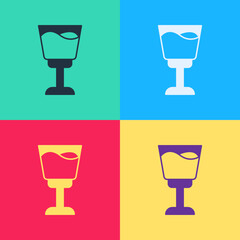 Pop art Wine glass icon isolated on color background. Wineglass sign. Vector