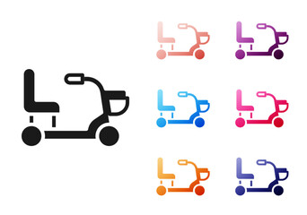Black Electric wheelchair for disabled people icon isolated on white background. Mobility scooter icon. Set icons colorful. Vector