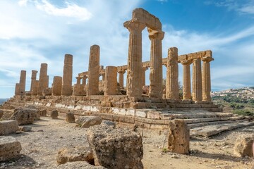 greek temple of Juno in the Valley of the Temples, Agrigento, Italy. Juno Temple, Valley of temples, Agrigento, Sicily. - obrazy, fototapety, plakaty