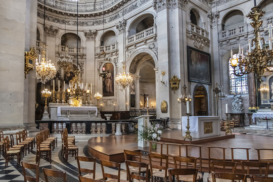 Interior of Saint Paul Church (Eglise Saint-Paul-Saint-Louis, 17th-century) -church on Saint-Antoine Street in Marais quarter of Paris. Paris. France. AUGUST 22, 2021.