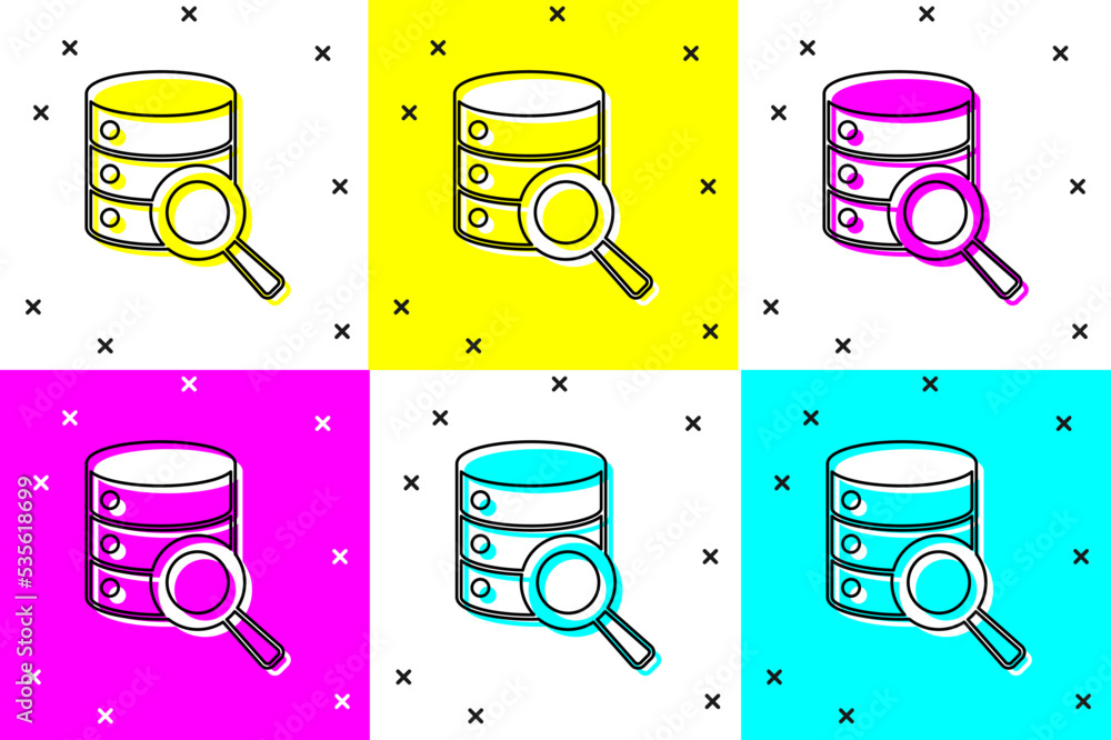 Poster set server, data, web hosting icon isolated on color background. vector