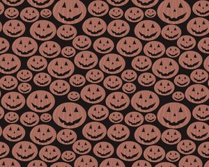 horizontal abstract illustration. many scary halloween pumpkins on a dark, gloomy background. halloween celebration concept, fun and magic