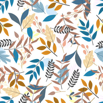 Stylish ditsy floral seamless pattern design. Repeat texture of spring color leaves. Foliage background for surface printing