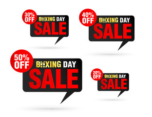Boxing day sale tag speech bubble. Set of 20%, 30%, 40%, 50% off discount