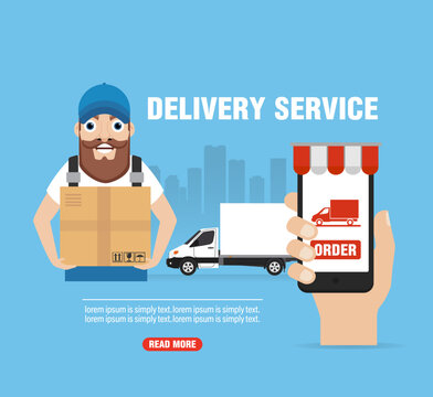 Delivery service concept design flat banner