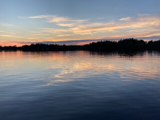 Orange sunset on the lake