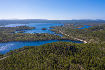 Fototapeta na wymiar Top view of a large lake in the Arctic on the border of Russia and Norway