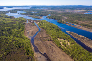 Top view of Varlama island, Pasvik nature reserve on the border between Russia and Norway