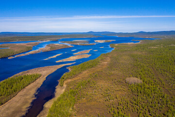 Top view of Varlama island, Pasvik nature reserve on the border between Russia and Norway
