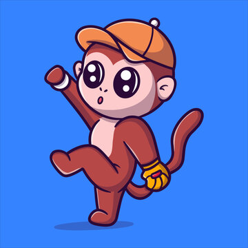 Cute apes playing baseball cartoon vector icon illustration sport activities
