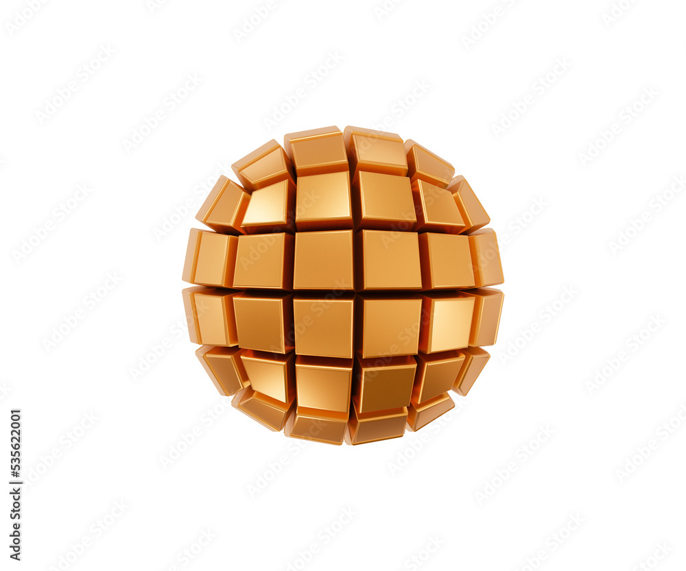 Poster 3d gold shape sphere with square segment. squared pattern. metal simple figure for your design on is